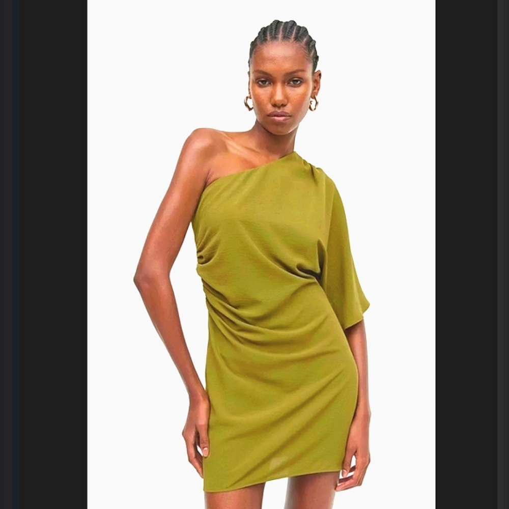 One-Shoulder Olive Green Mini Dress